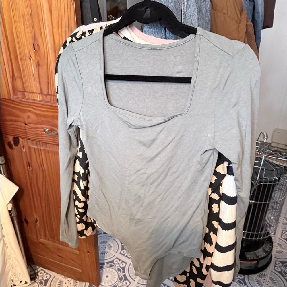 Women's Green/Gray Long Sleeve Bodysuit